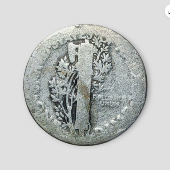 1918 Mercury Dime 90% Silver WORN Coin uncertified with strike error on Rim - Picture 2 of 2